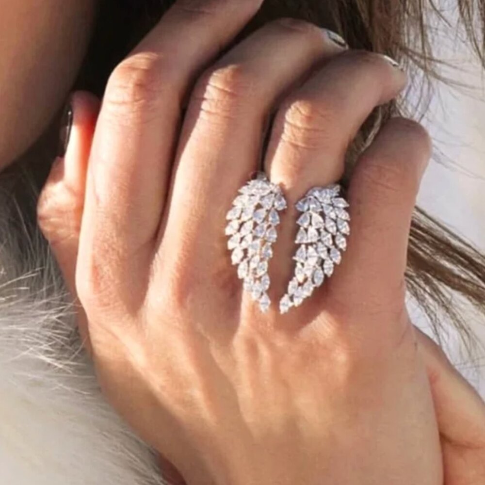 New Luxury Angel Wings Opening Adjustable Ring